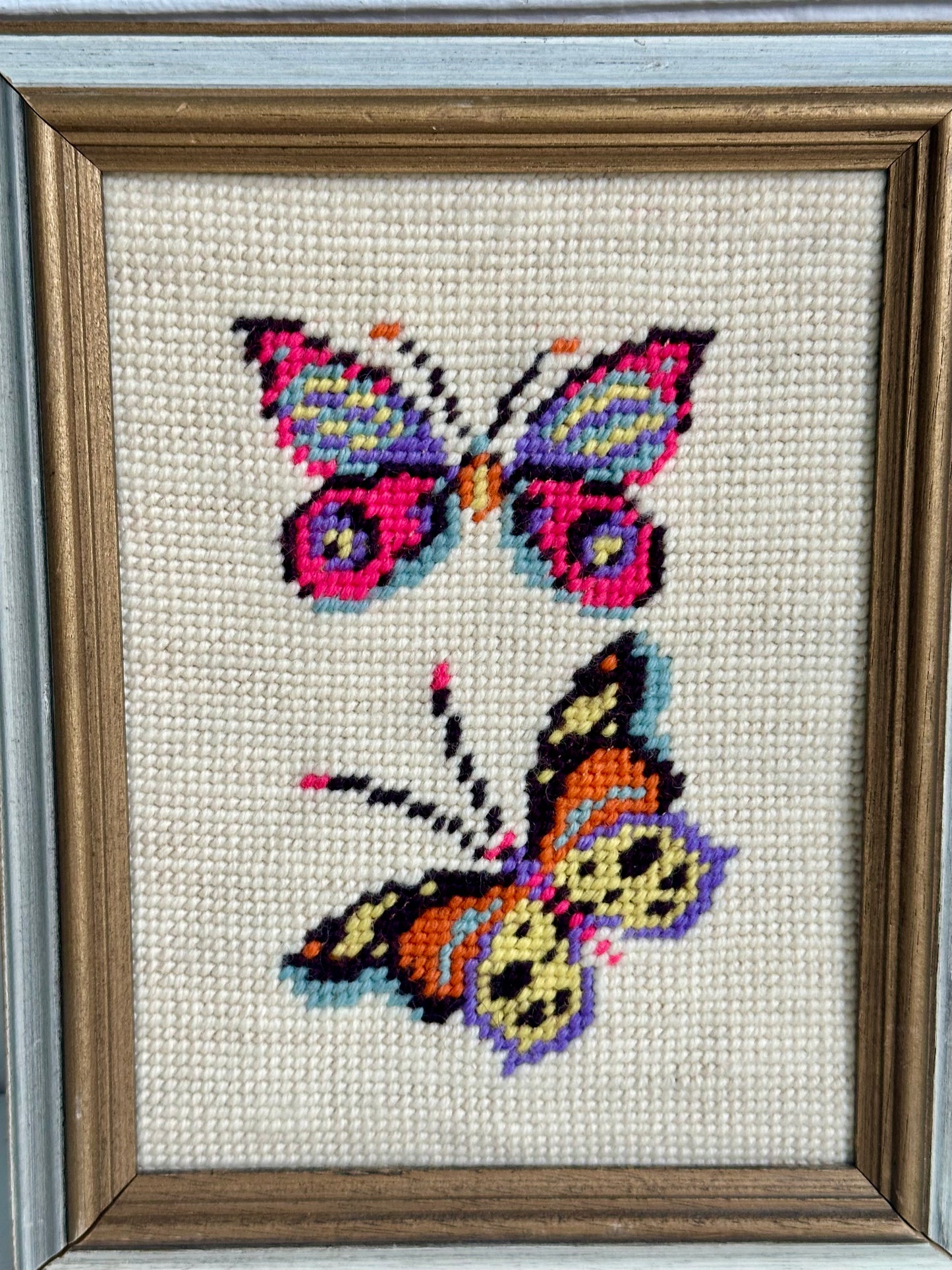 Vintage Butterfly Framed Needlepoint