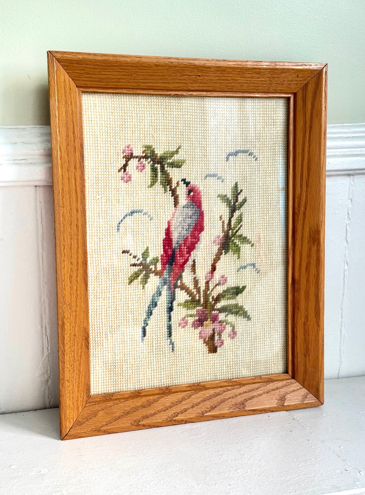 Vintage Bird Framed Needlepoint