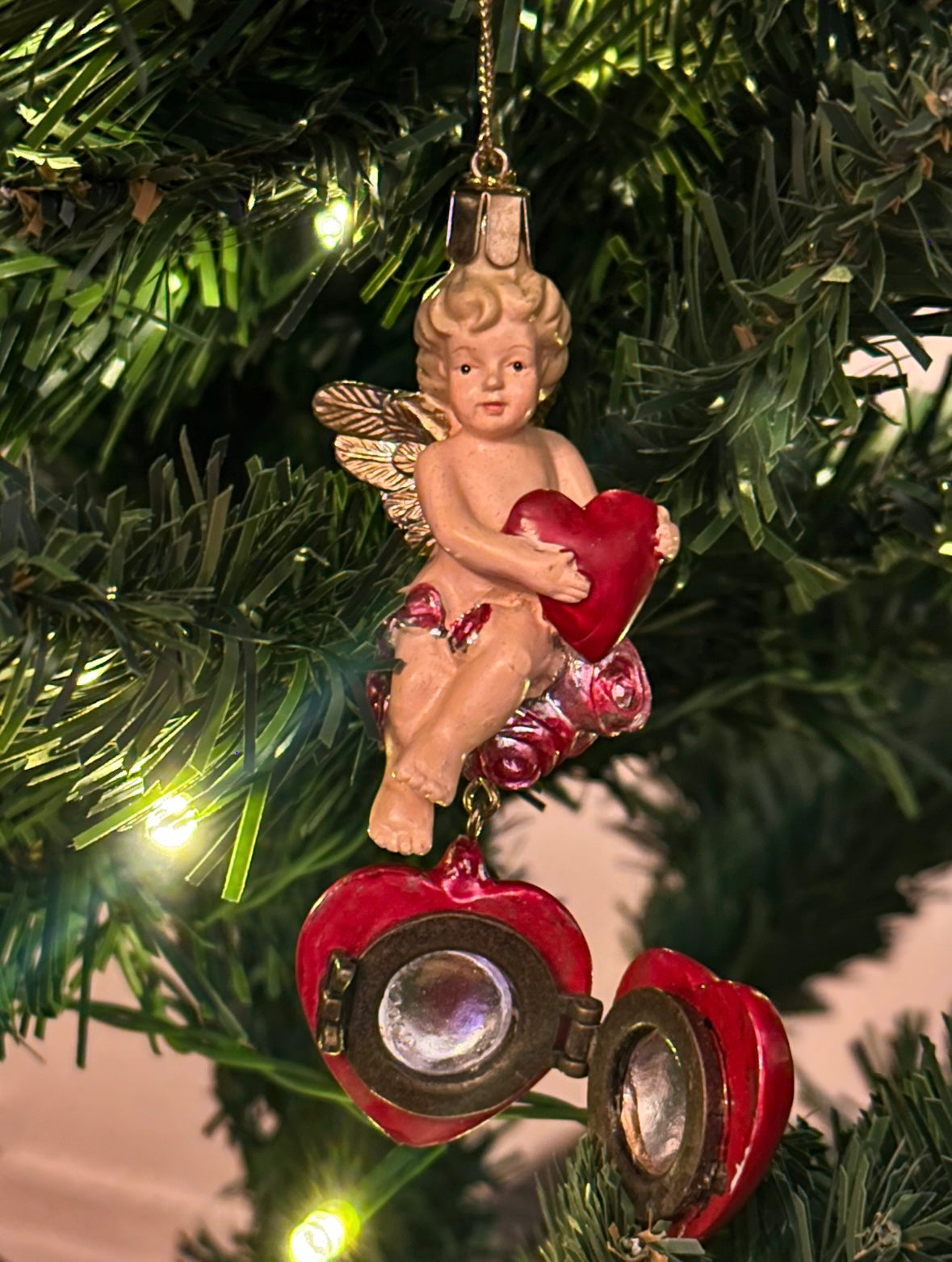 Vintage Angel Red Heart Locket Ornament