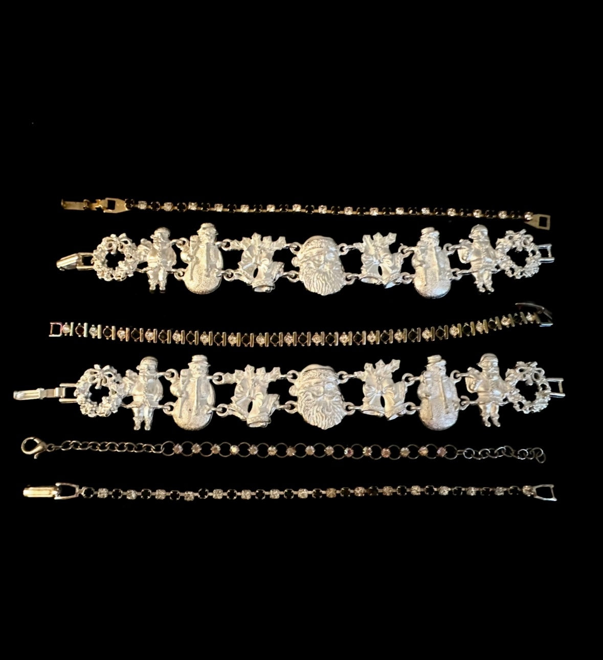 Vintage Silver Bracelet with Black And Clear Jewels