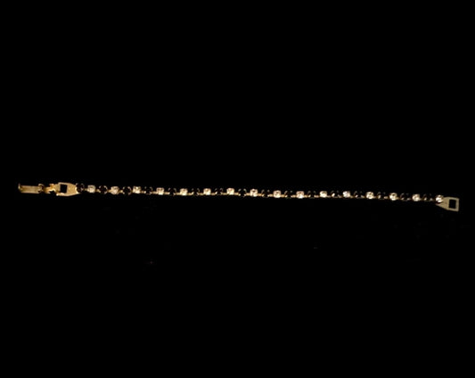 Vintage Gold Tennis Bracelet with Black and Clear Jewels