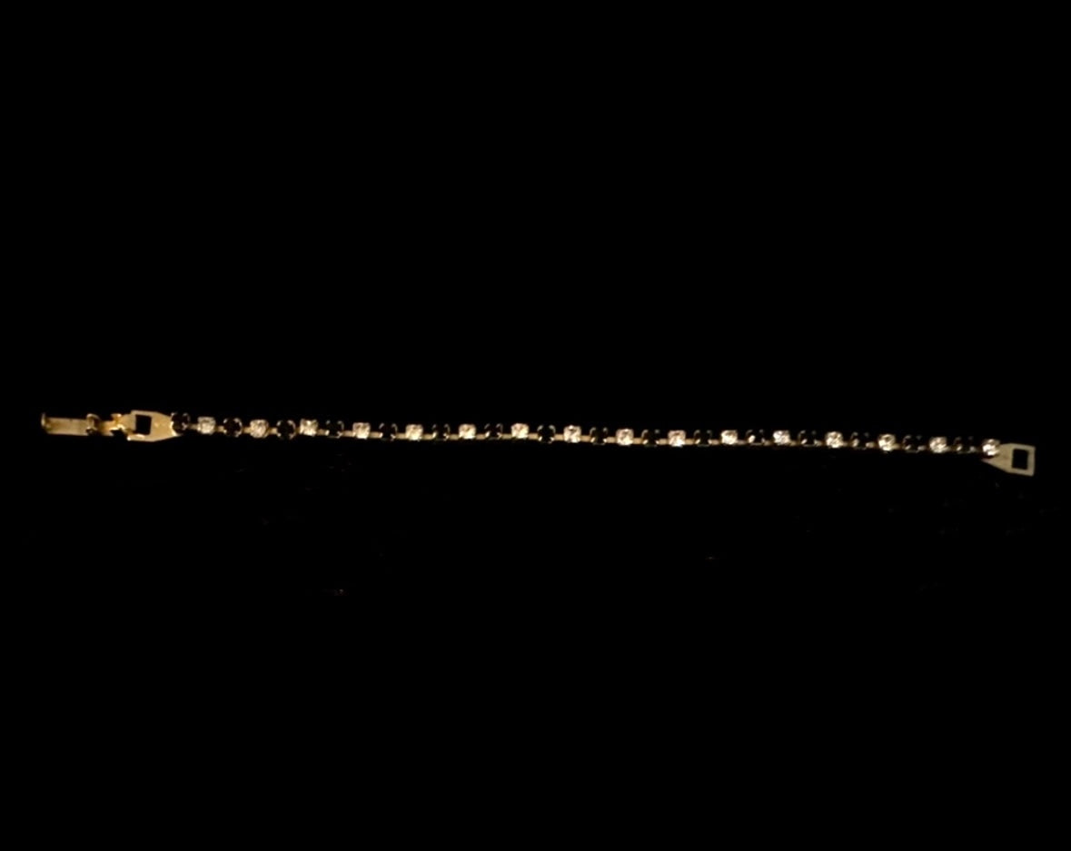 Vintage Gold Tennis Bracelet with Black and Clear Jewels