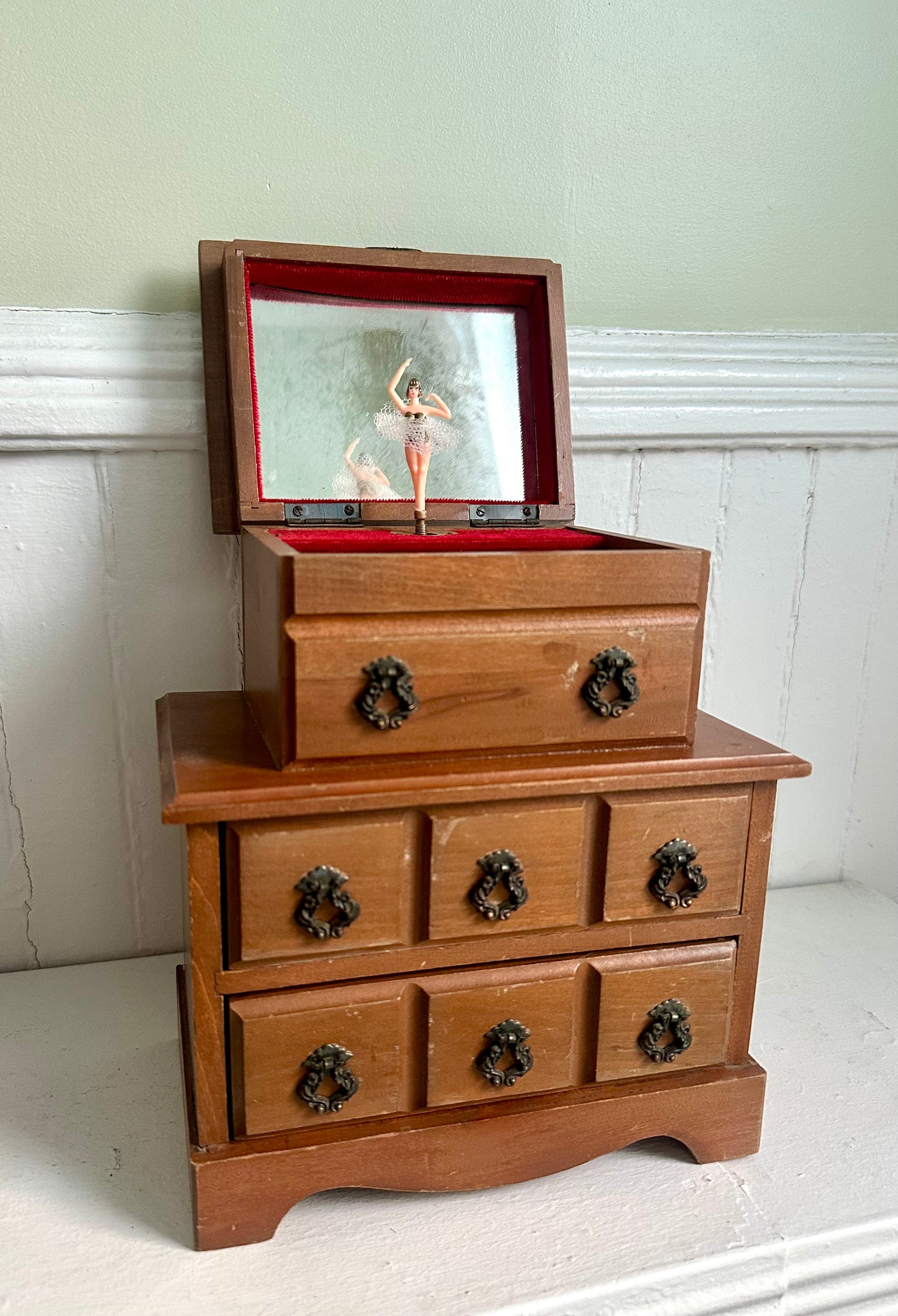 Vintage Ballerina Wood Jewelry Box