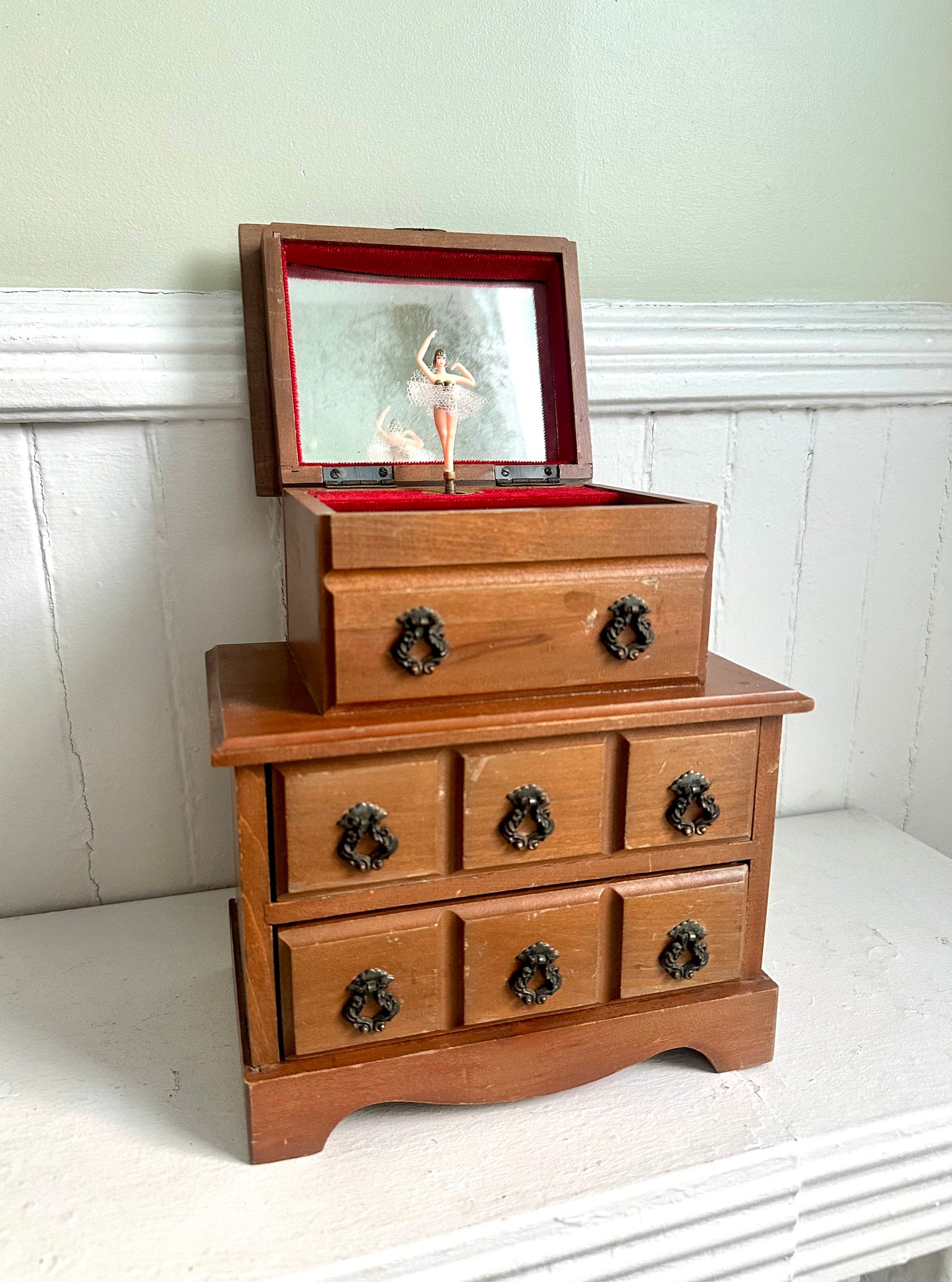Vintage Ballerina Wood Jewelry Box