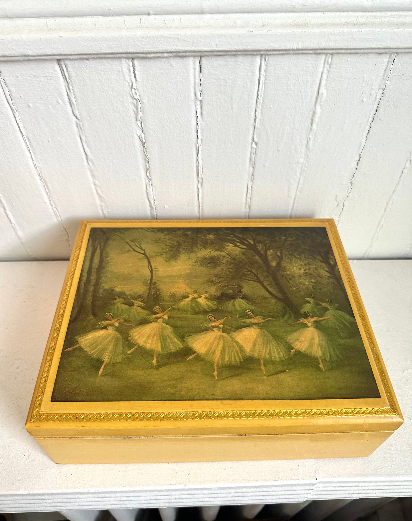 Vintage Ballerina Wood Jewelry / Storage Box