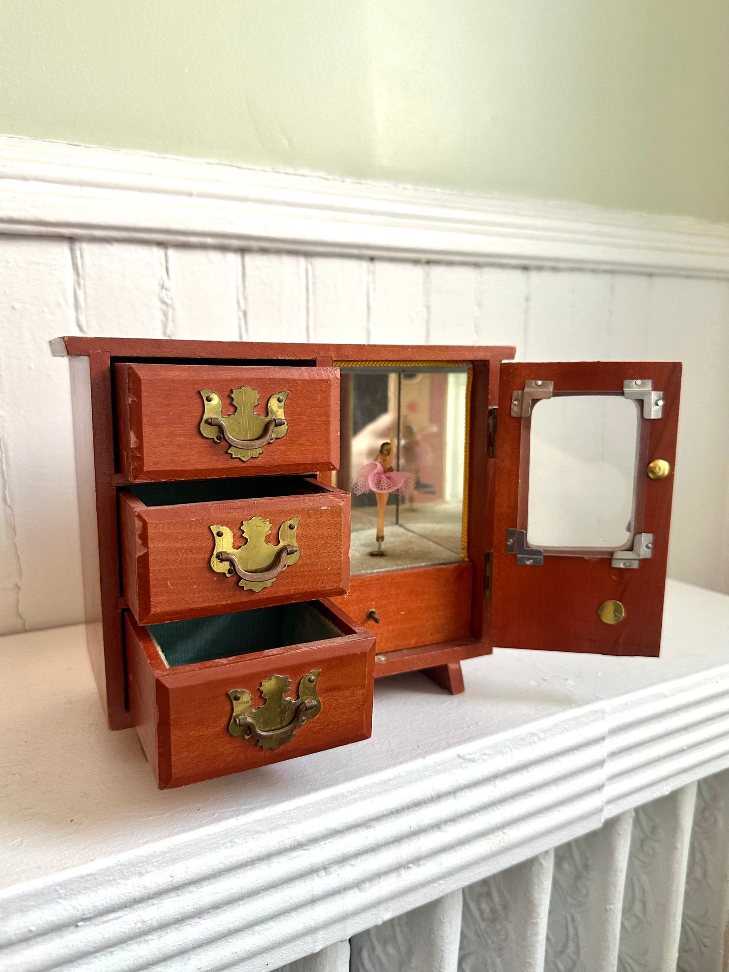 Vintage Ballerina Wood Jewelry Box