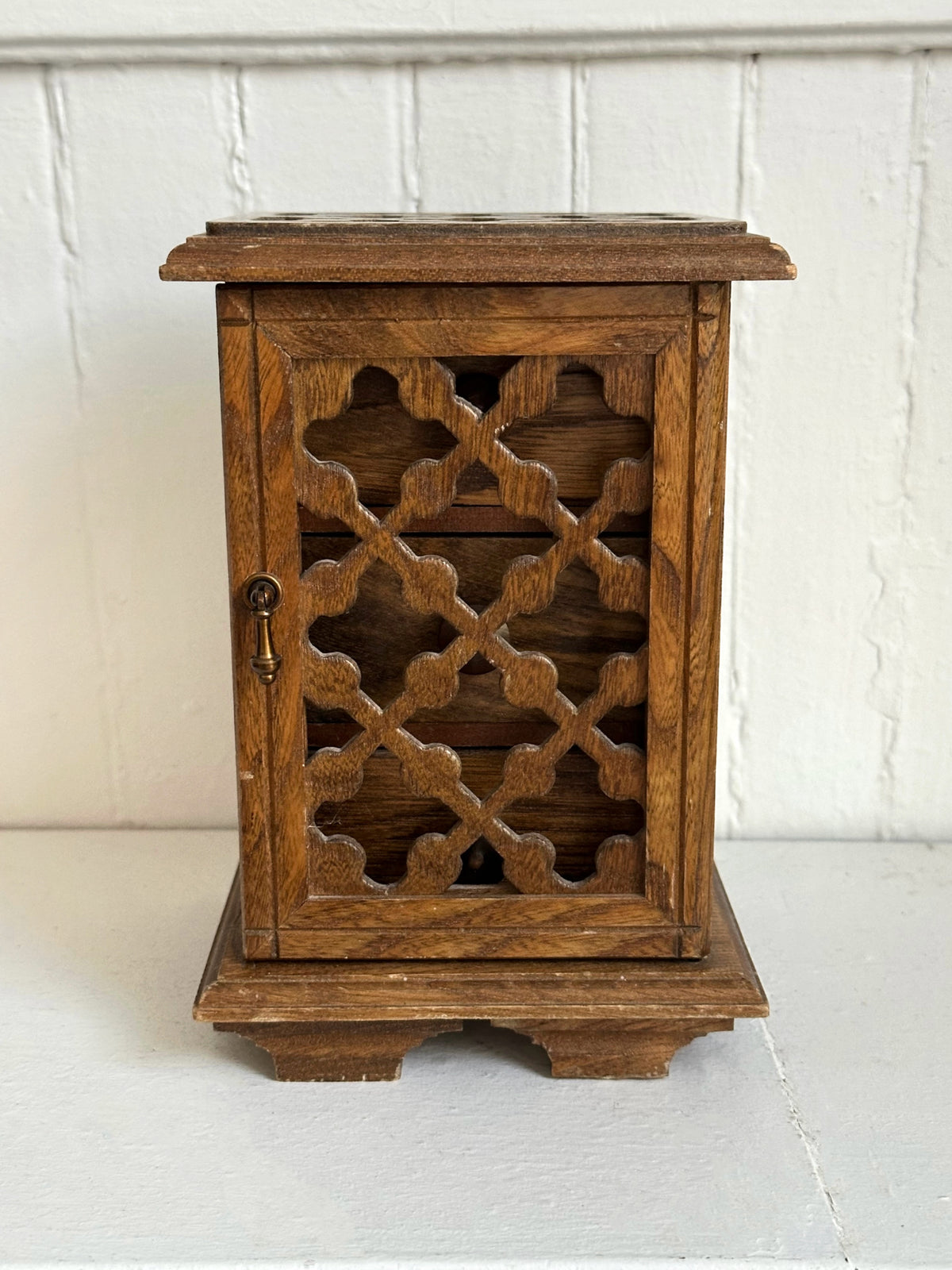 Vintage Mini Wood Jewelry Box with Door