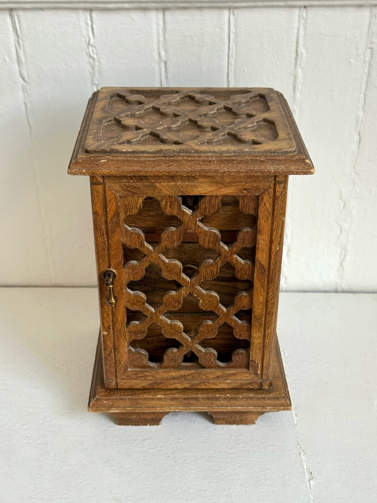 Vintage Mini Wood Jewelry Box with Door