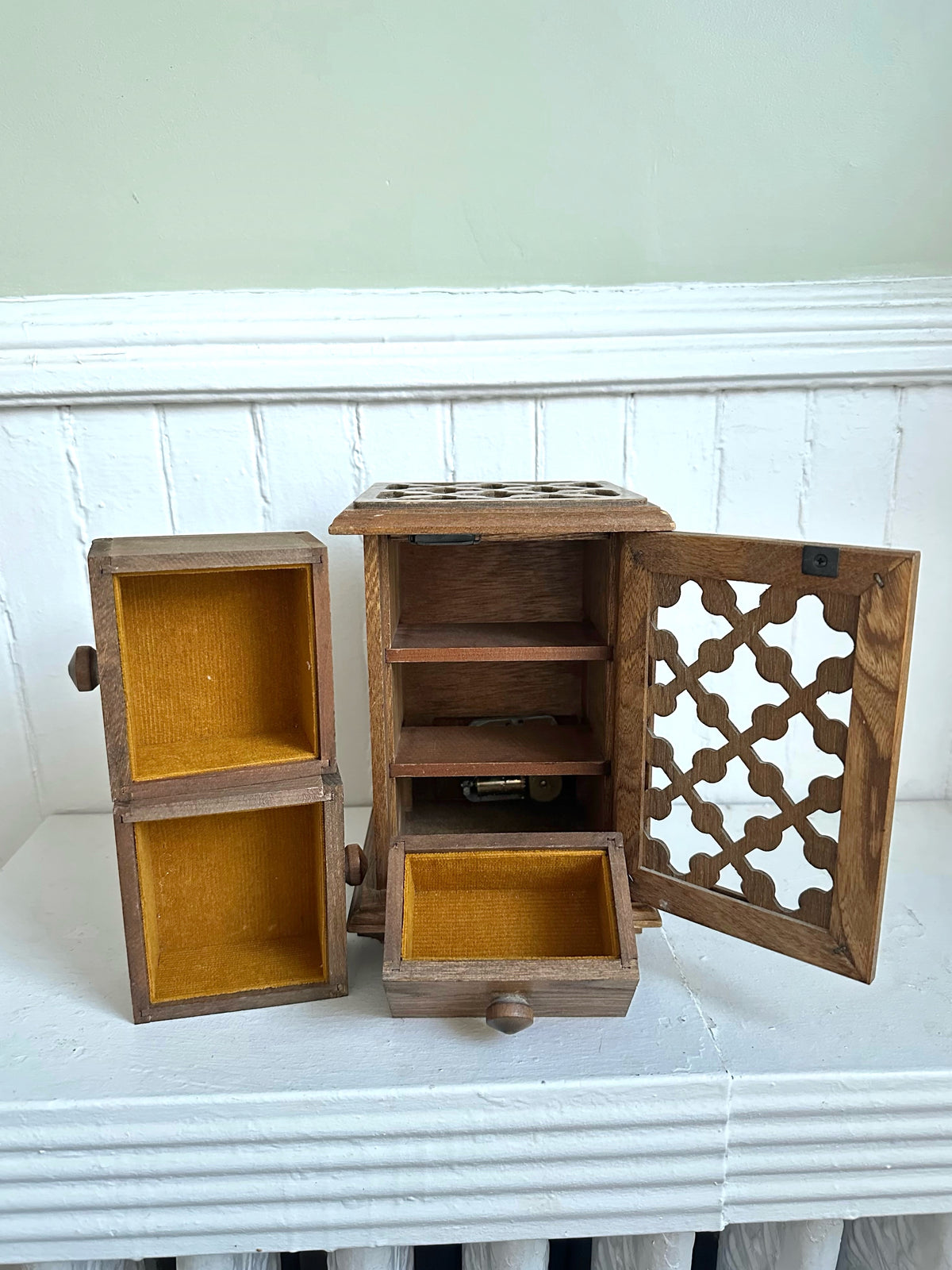 Vintage Mini Wood Jewelry Box with Door