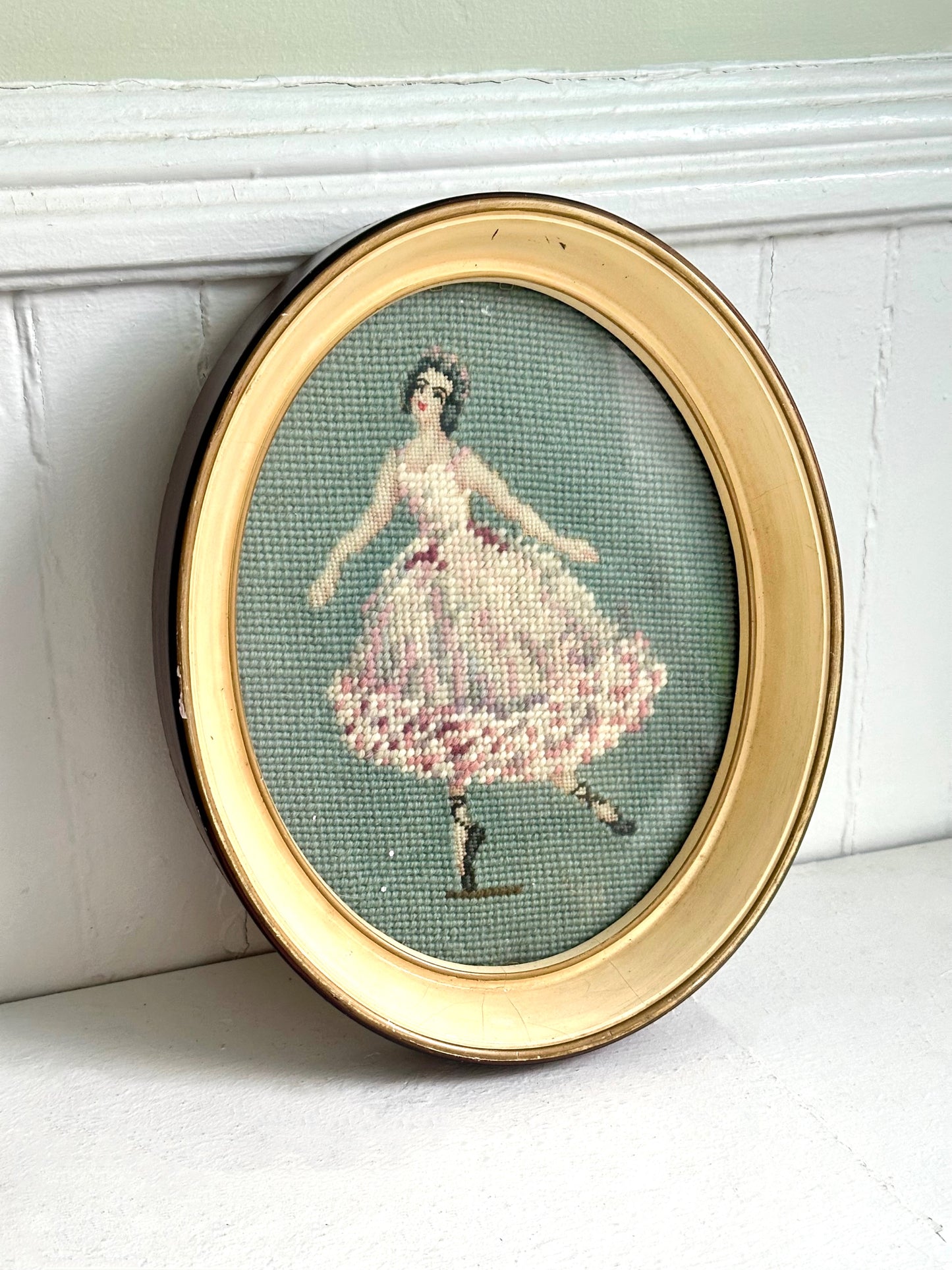 Vintage Ballerina Framed Needlepoint