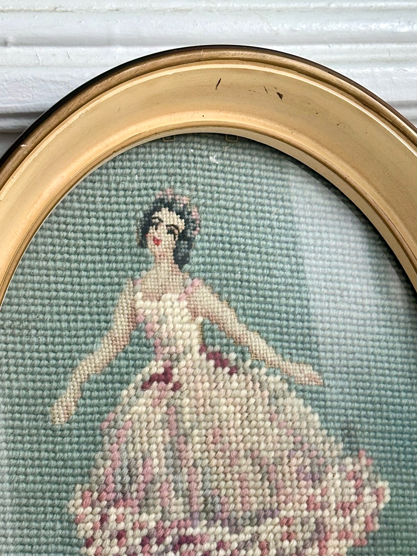Vintage Ballerina Framed Needlepoint