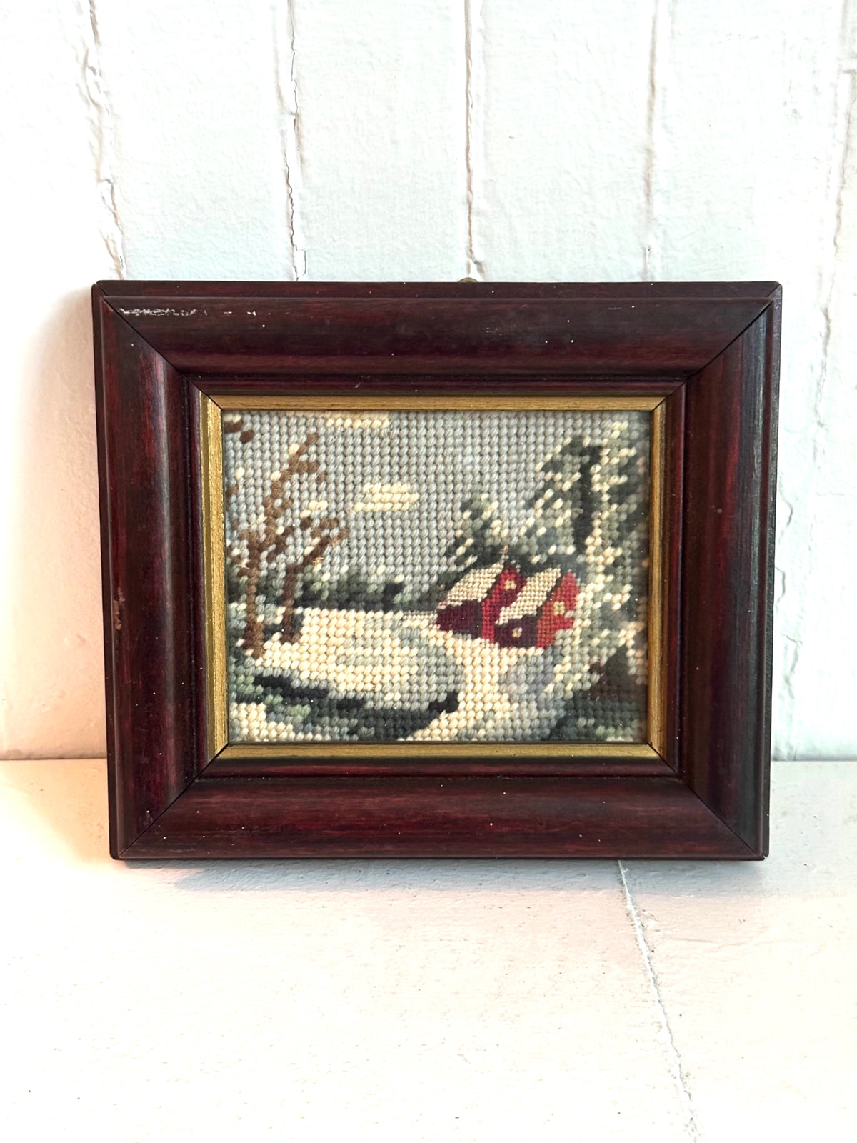 Vintage Winter Scene Framed Needlepoint