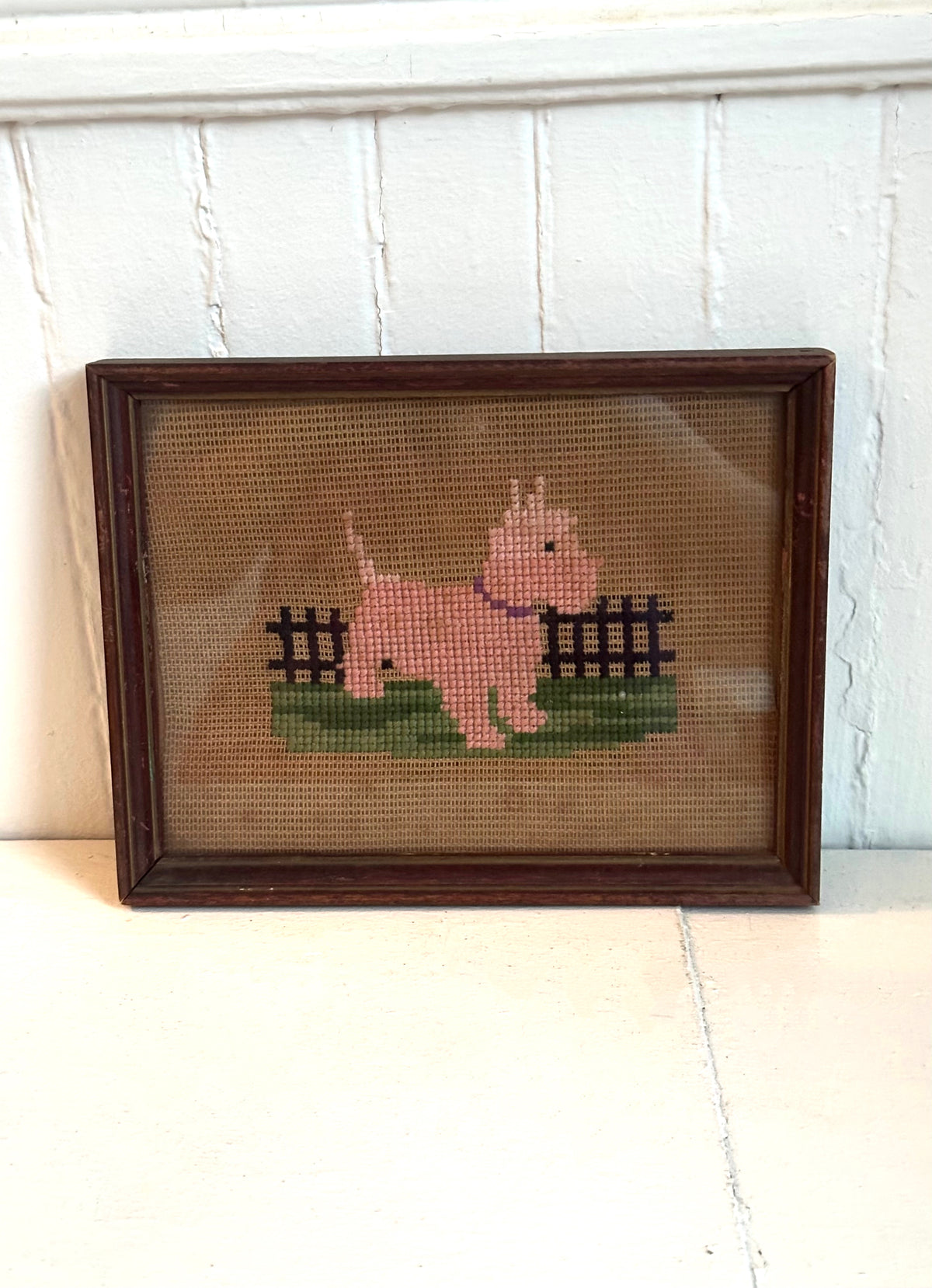 Vintage Scottie Dog Needlepoint in Wood Frame