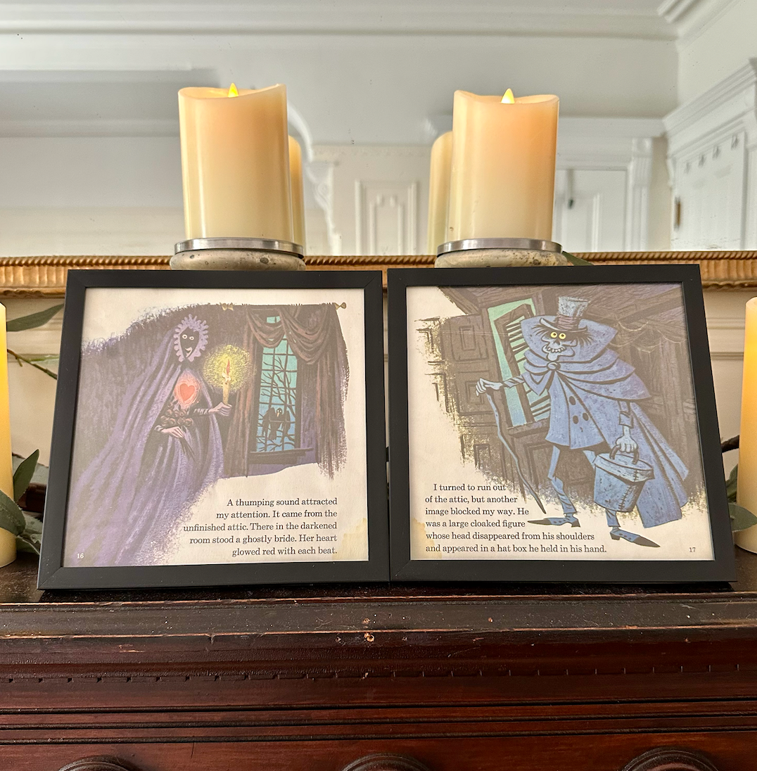 "The Haunted Mansion" Pair of Vintage Framed Book Pages "Ghostly Bride"