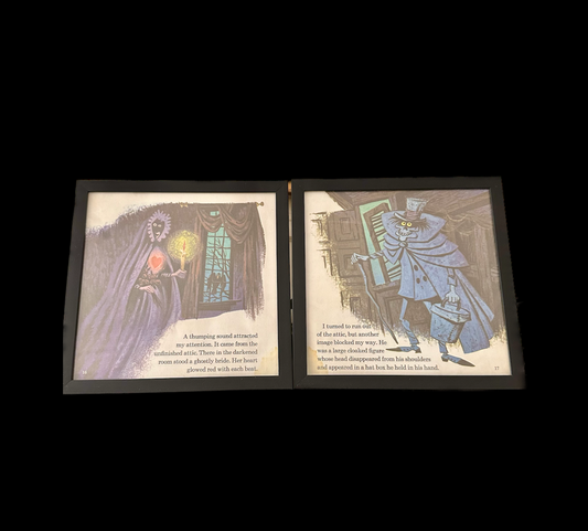 "The Haunted Mansion" Pair of Vintage Framed Book Pages "Ghostly Bride"