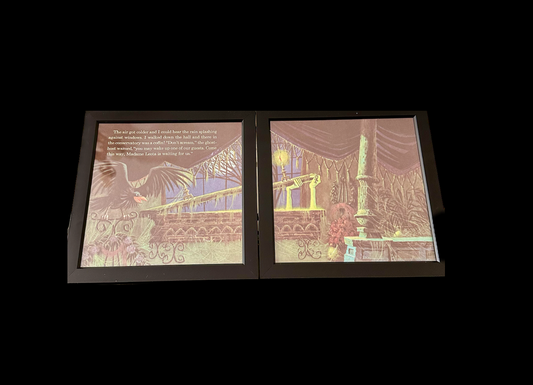 "The Haunted Mansion" Pair of Vintage Framed Book Pages "Don't Scream"