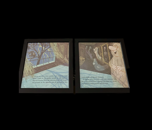 "The Haunted Mansion" Pair of Vintage Framed Book Pages "Ghostly Creatures"