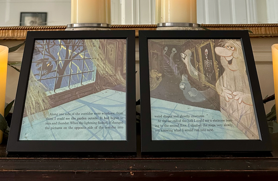 "The Haunted Mansion" Pair of Vintage Framed Book Pages "Ghostly Creatures"