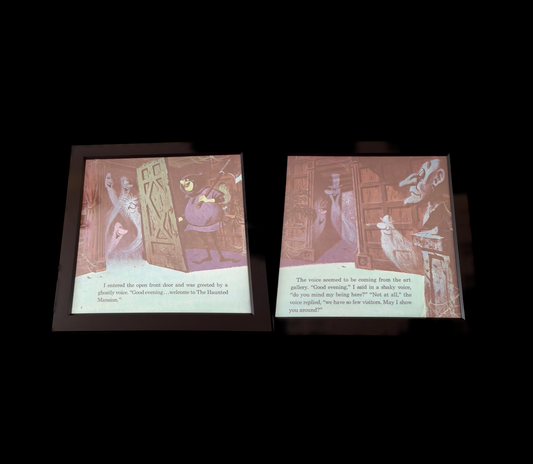 "The Haunted Mansion" Pair of Vintage Framed Book Pages "Welcome to The Haunted Mansion"