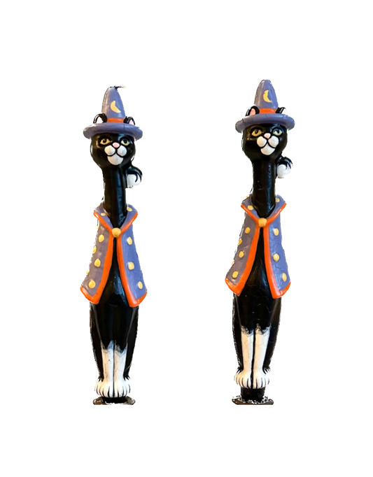 Vintage Black Cat Wizard Taper Candles