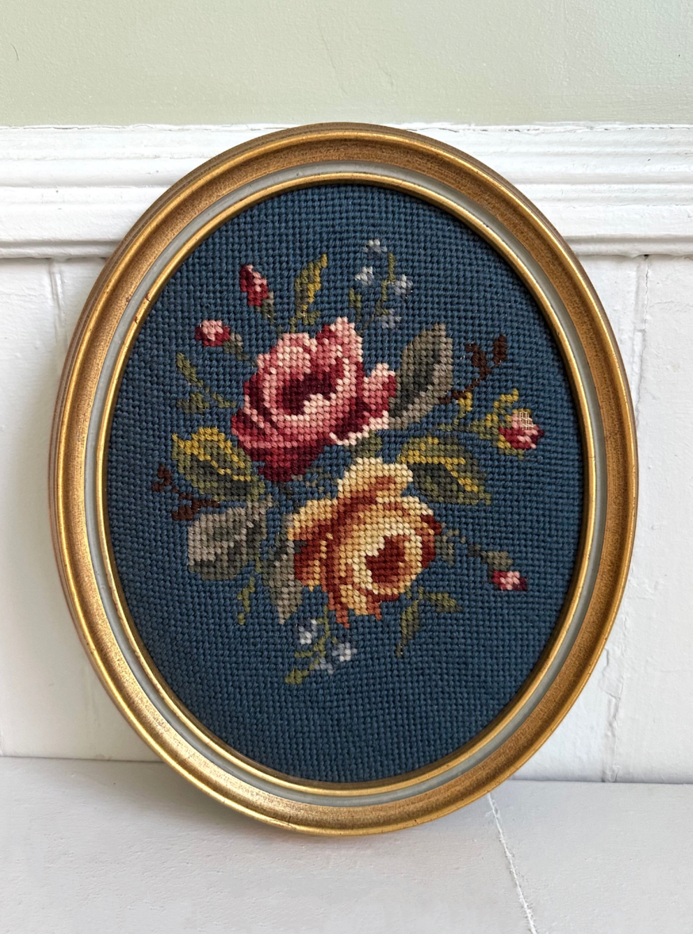 Vintage Floral Framed Needlepoint
