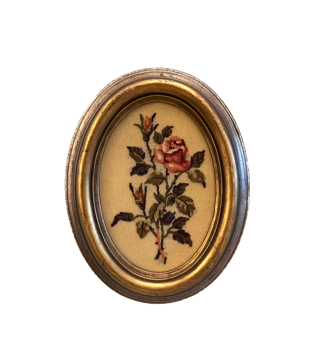Vintage Rose Framed Needlepoint