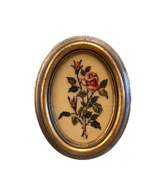 Vintage Rose Framed Needlepoint
