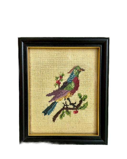 Vintage Bird Framed Needlepoint