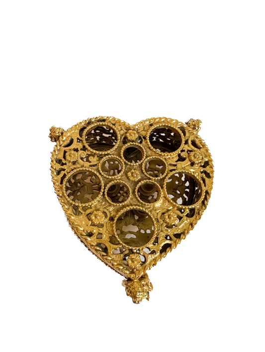 Vintage 24K Gold Plated Heart Lipstick Holder with Cherubs