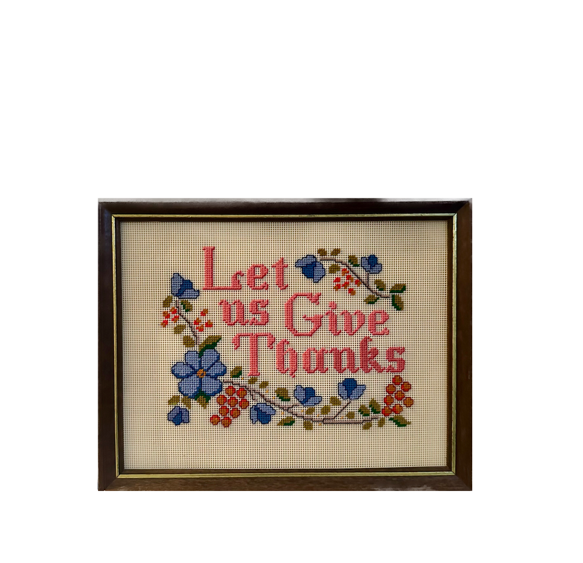 Vintage "Let Us Give Thanks" Framed Needlepoint