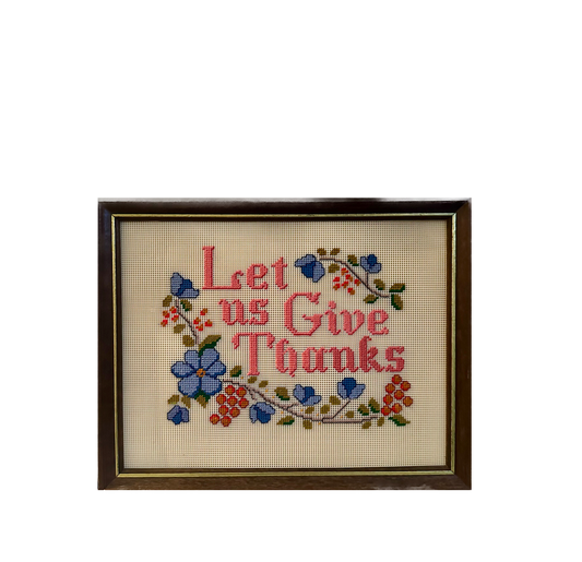 Vintage "Let Us Give Thanks" Framed Needlepoint