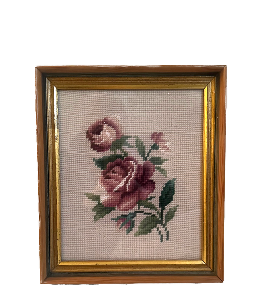 Vintage Rose Framed Needlepoint