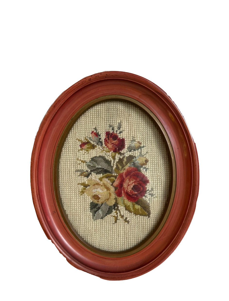 Vintage Rose Framed Needlepoint