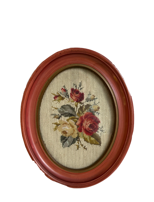 Vintage Rose Framed Needlepoint