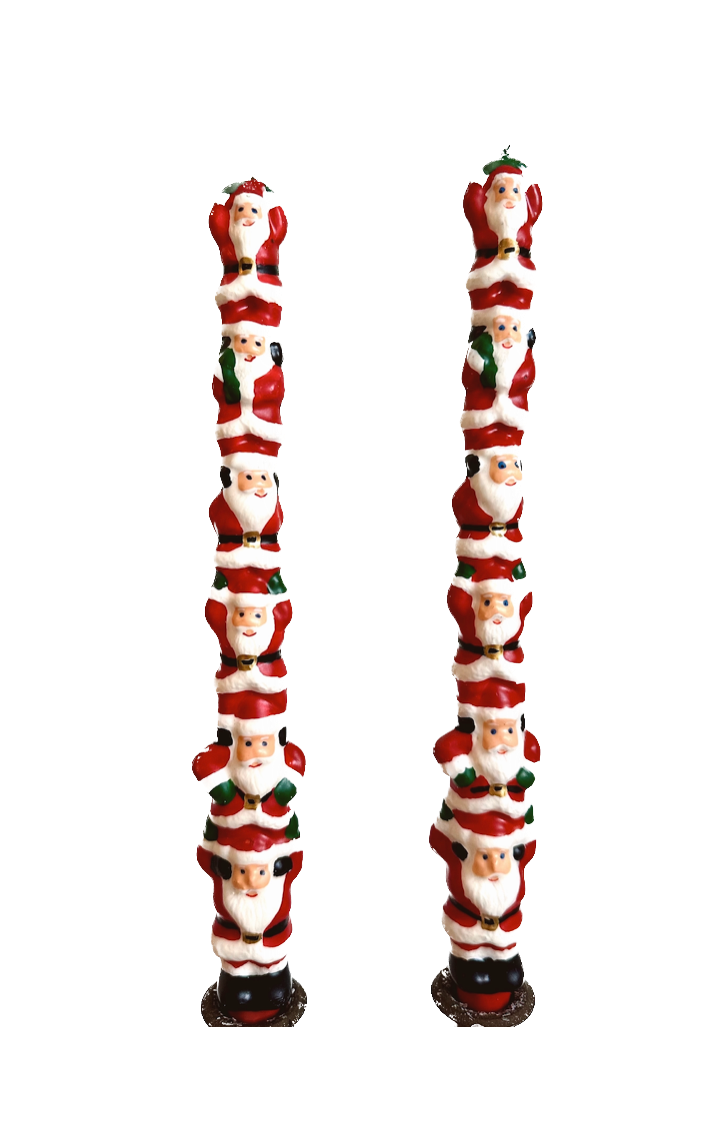 Vintage Christmas Stacked Santas Taper Candles