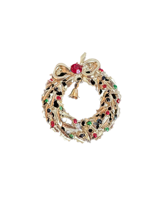 Vintage Gold Christmas Wreath Pin