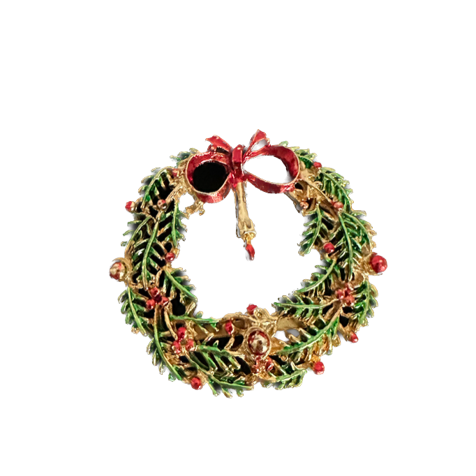Vintage Green Enamel Christmas Wreath Pin
