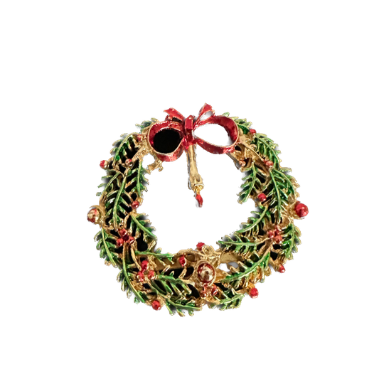 Vintage Green Enamel Christmas Wreath Pin
