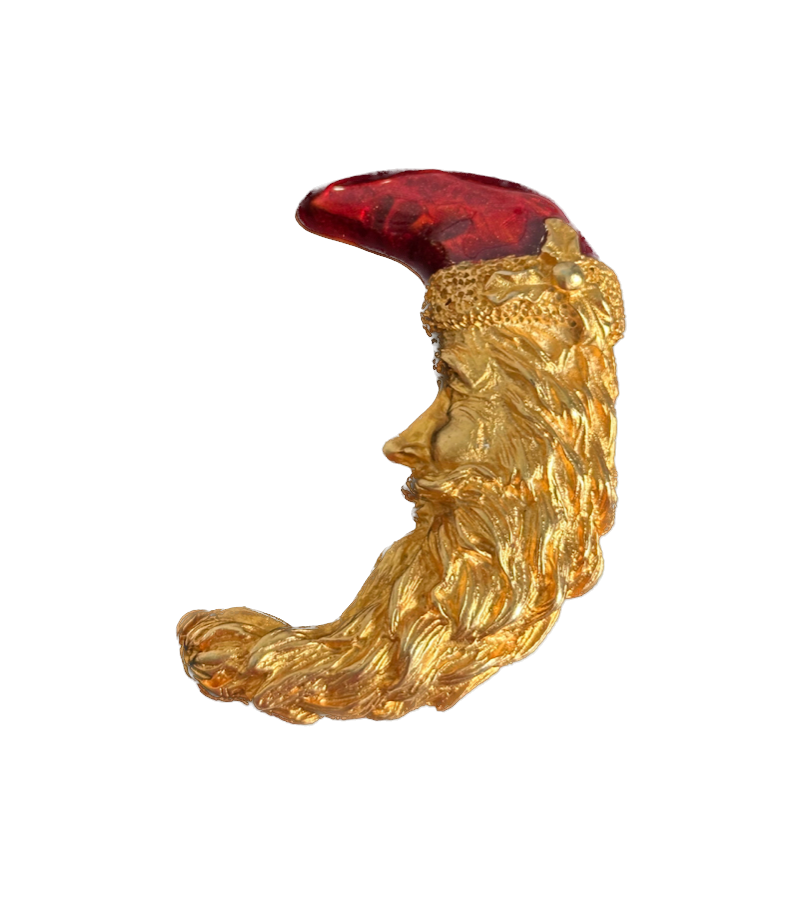 Vintage Large Gold Santa Claus Crescent Moon Pin