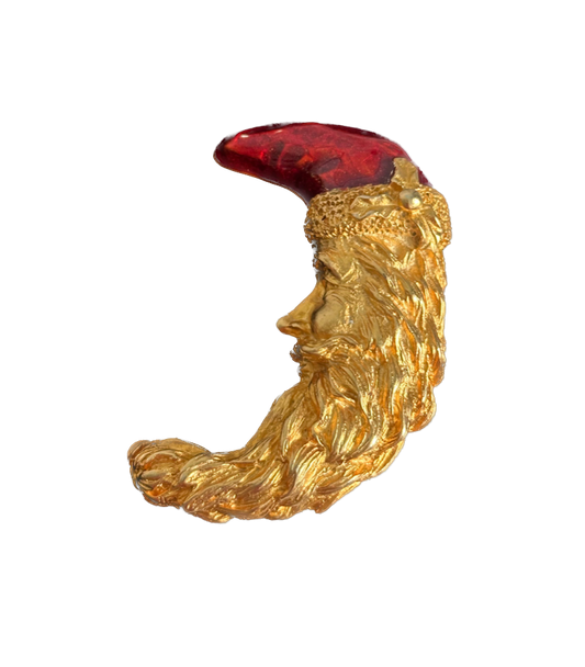Vintage Large Gold Santa Claus Crescent Moon Pin