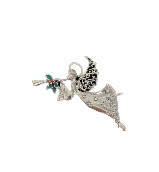 Vintage Silver Christmas Angel Blowing Trumpet Pin