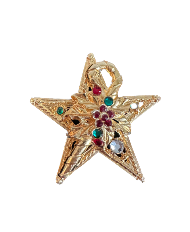 Vintage Gold Jeweled Star Candy Cane Pin
