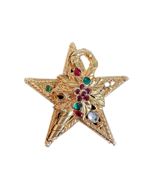 Vintage Gold Jeweled Star Candy Cane Pin