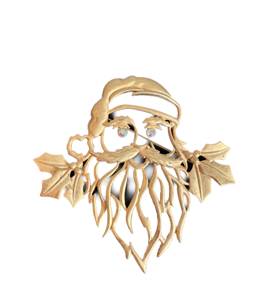 Vintage Gold Santa Claus Rhinestone Pin