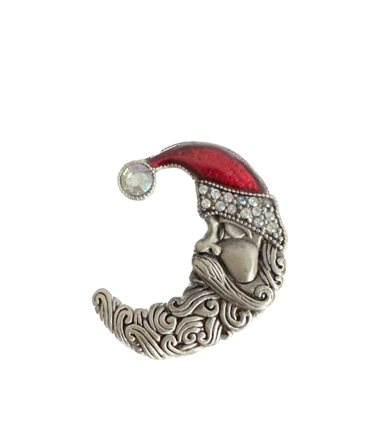 Vintage Silver Santa Claus Crescent Moon Pin