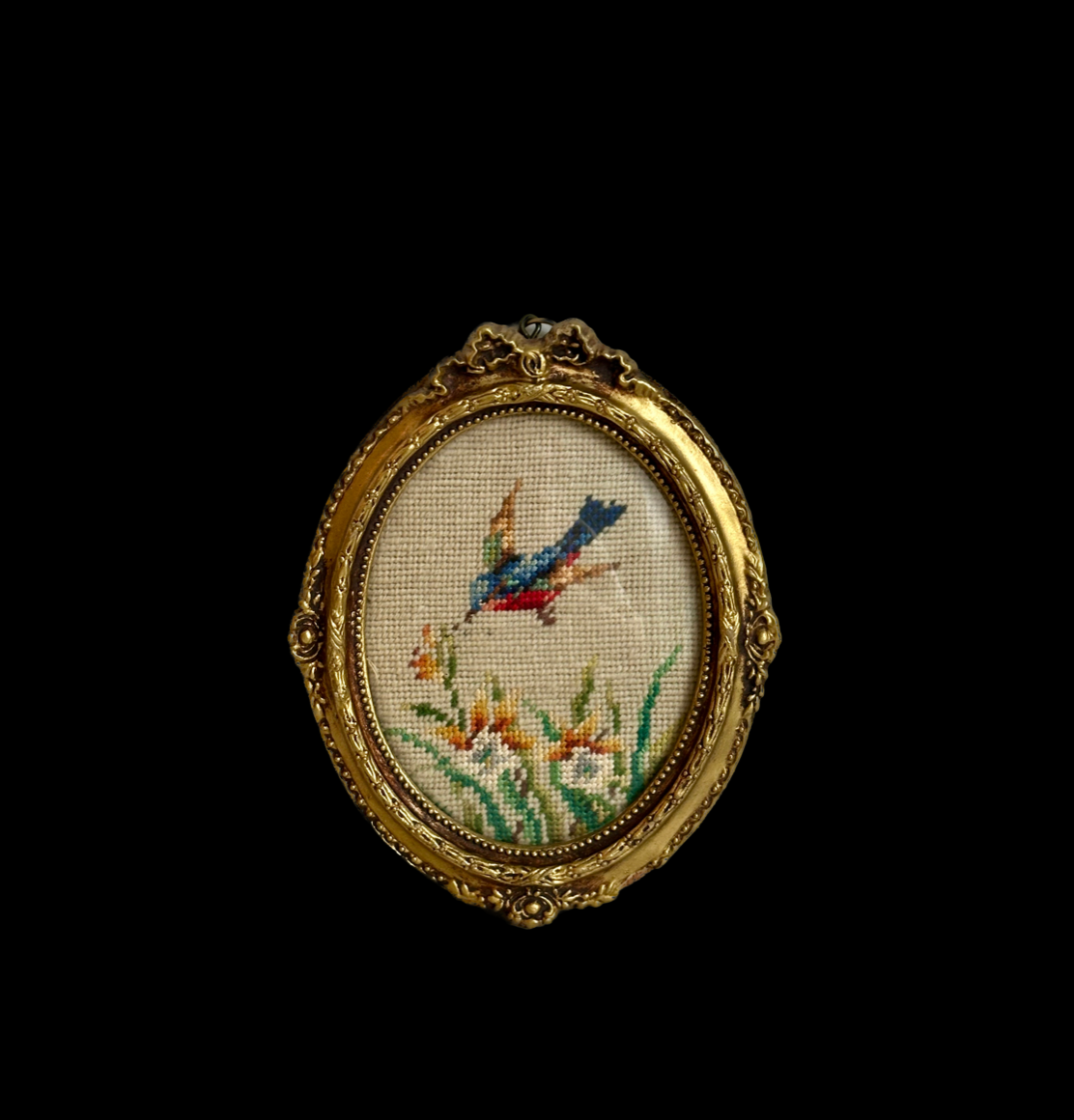 Vintage Mini Hummingbird Needlepoint