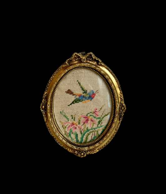Vintage Mini Hummingbird Needlepoint