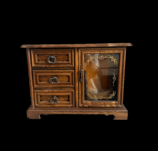 Vintage Wood Rotating Jewelry Box