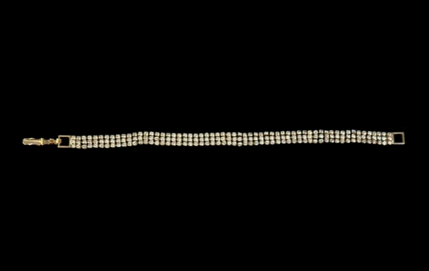 Vintage Gold Three Strand Tennis Bracelet with Clear Jewels