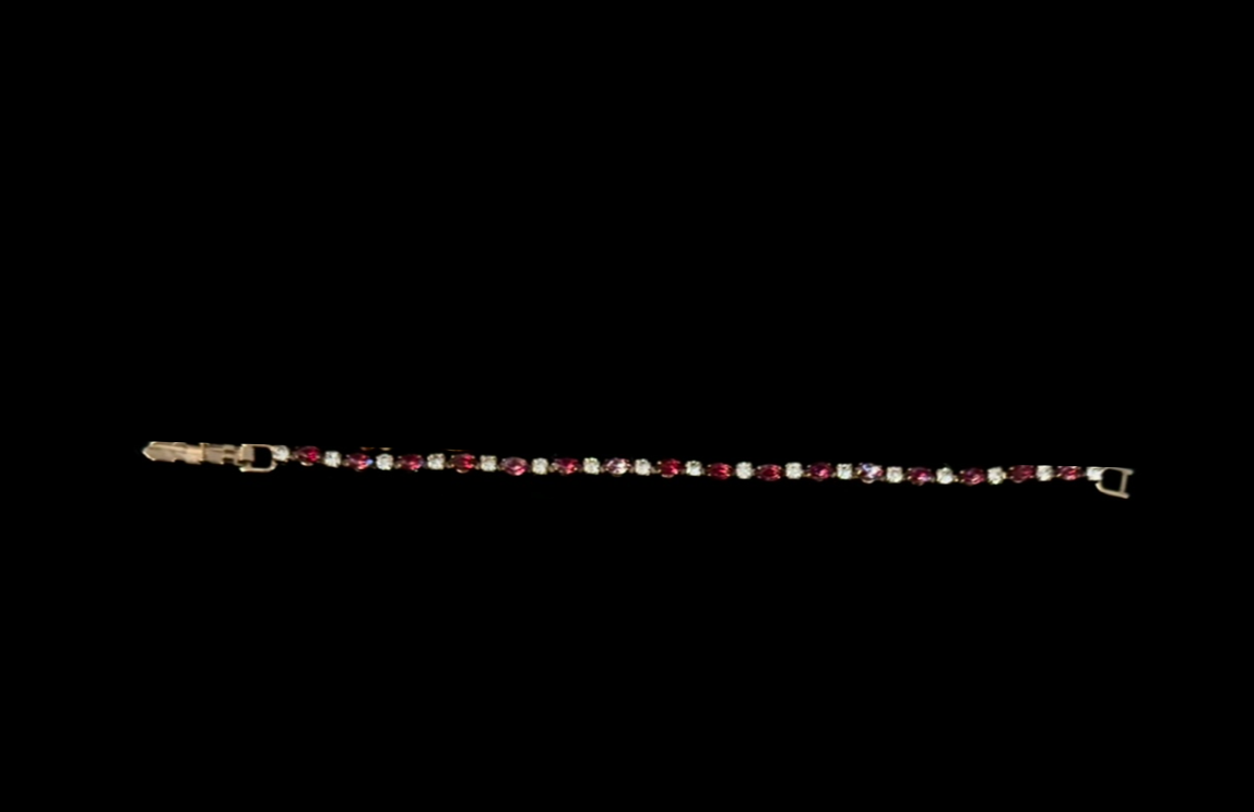 Vintage Gold Tennis Bracelet with Red and Clear Jewels